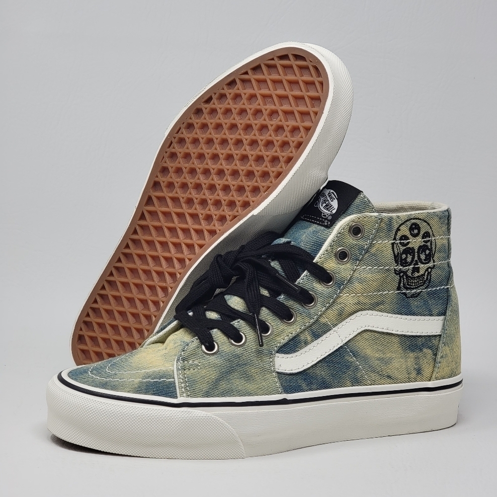 Vans Men’s Size 6.5 Skull Embroidery Sk8-Hi Tapered Denim Olive Blue Shoes New